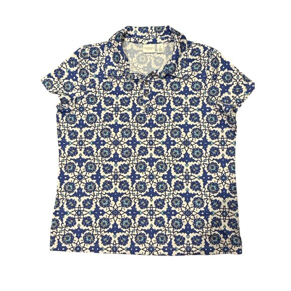 Chico's Tops - Weekends By Chico's Size 2 Large Short Sleeve Silver Snap Polo Spandex Blend